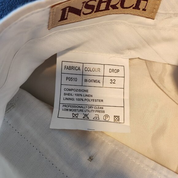 INSERCH Collezione Pants 100% Linen Oatmeal Ivory Office Mens 32x28‎ NEW NWOT - Picture 8 of 10